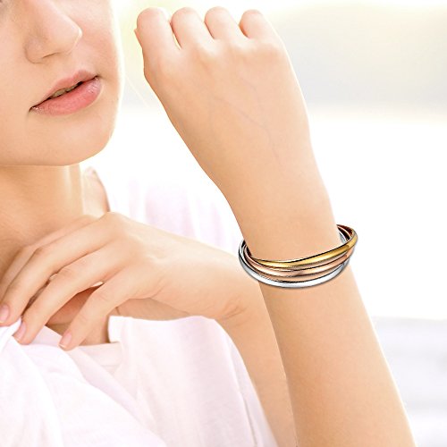 OIDEA Interlocking Bangle Bracelets for Women, Tri-Colour Stainless Steel Stackable Cuff Bracelet Friendship Bracelets Jewelry Gifts3