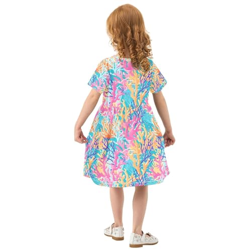 ALAZA Tropical Coral Reef Toddler Girls Dress Short Sleeve A-line Dress 2-8 Years3