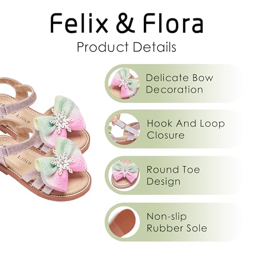 Image of Felix & Flora Toddler Girl Sandals -Flower Girl Dress Shoes Open Toe Little Kid Flats