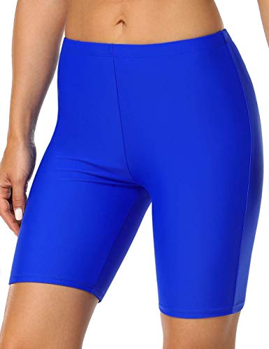 Hilor Women's Swim Shorts High Waisted Swimsuit Bottoms UV Tummy Control Swim Board Shorts Royal Blue