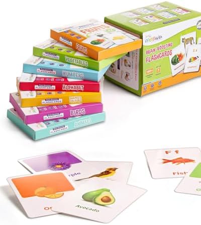 Intelliskills Premium 7-in-1 Brain Boosting Flash Cards for Kids,190 Cards,Flash Cards for 1+ Year Old Baby,Montessori Education Toy for Toddlers,Preschool Learning Activities,Waterproof,Birthday Gift