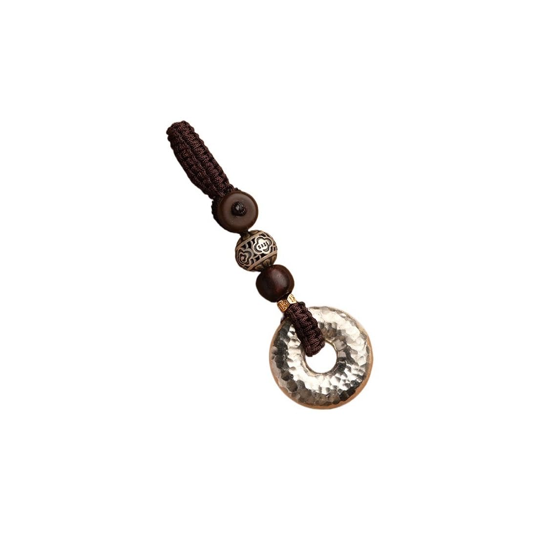 Llavero Llavero del coche Llavero de la paz de plata martillada sólida, colgante de la mochila colgante regalo de buena suerte, colgante de la llave Llaveros Para Llaves De Coche