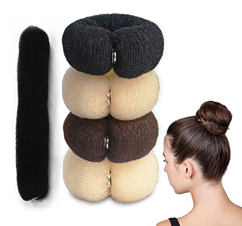Srup 4 Pièces Hair Donut Buns Maker Set, Donut Hair Bun Maker, Chignon magique, Donut Accessoires de Coiffure, Juego de donutín Hair Bun Maker, Donuts...