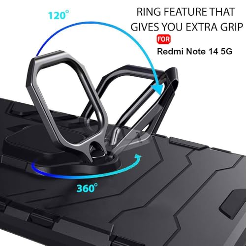 Image of TheGiftKart Tough Armor Bumper Back Case Cover for Mi Redmi Note 14 5G / Note 14 SE 5G | Ring Holder & Kickstand in-Built | 360 Degree Protection Back Cover Case (PC & TPU, Black)