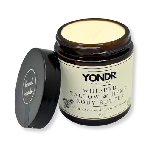 Yondr Natural Manteca Corporal De Sebo Y Cáñamo – Sebo De Animales Alimentados Con Pasto Batido + Manteca De Semillas De Cáñamo – Manzanilla/Sándalo/Lavanda Calmantes – Hidratación Profunda Para Piel