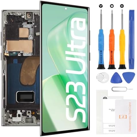AMOLED for Samsung Galaxy S23 Ultra Screen Replacement SM-S918U S918A S918W LCD Display Touch Digitizer Assembly(Black with Frame,US Version)