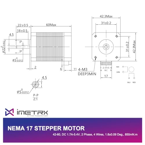Moteur pas à pas Nema 17 42x60mm 2.1A biphasé avec câble 1m - 2