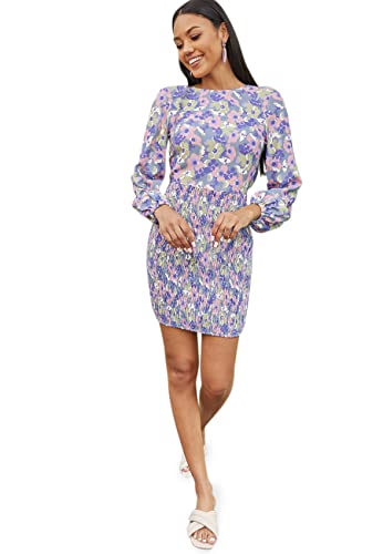 Chi Chi London Minivestido Floral de Manga Larga con Cuello en V en Multicolor Vestido, 42 para Mujer