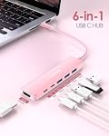 LENTION 6 Ports USB C Hub for Mac,4K@60Hz HDMI,100W PD,3xUSB 3.0,USB-C Data | Ideal for Work & Study,High-Speed USB 3.0 Adapter Compatible with macOS, iOS/iPadOS, Windows & ChromeOS (CE35p, Rose Gold)