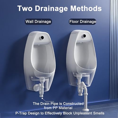 Urinal blanco de cerámica para montaje en pared, con doble sistema de descarga (sensor y manual), para uso comercial y doméstico, con opciones de drenaje por pared o piso miniatura 4