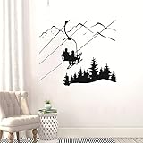 Skiing Wall Decal Living Room Skier Ski Lift Chair Mountain Pine Tree Sticker Sports Vinyl Wall Stickers Home Decor TM-78 (Black)