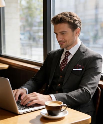 High-End Suits Retro Slim Fit Black Men's Linen 3 Piece Suit, S/3832 - image 7