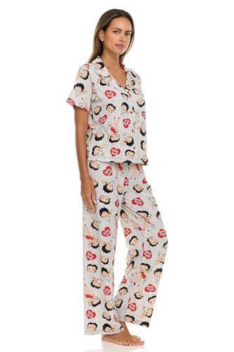Betty Boop Women’s Pajama Set, Soft Stretchy Pajamas with Pants and Short Sleeve, Notch Collar & Button Down Top3