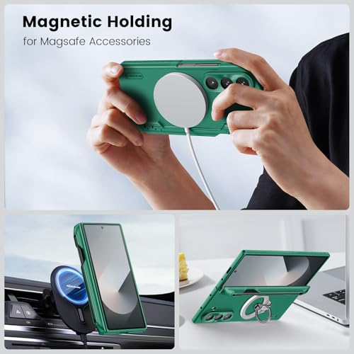 Image of Nillkin Case for Samsung Galaxy Z Fold 6 (7.6 inch Inch) Super Frosted Shield Fold Bracket Phone Holder Version 180 Folding 360 Protect Green Color
