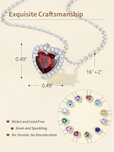 FindChic Dainty Heart Birthstone Necklace for Women Mom Girls Platinum Plated CZ Pendant Sparkly Birthday Anniversary Valentine's Gifts for Her Mom, with Gift Box4
