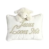 Mon Ami 'Jesus Loves Me' Lamb Designer Plush Pillow, Great for Baby Christening Gift, Fun Nursery, Child Room & Home Décor Gift, Religious Gift, Dedication & Baptism Gift, Cream, 8” X11'