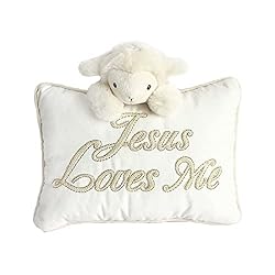 Mon Ami “Jesus Loves Me” Lamb Designer Plush Pillow, Great for Baby Christening Gift, Fun Nursery, Child Room & Home Décor Gift, Religious Gift, Dedication & Baptism Gift, Cream, 8” X11″