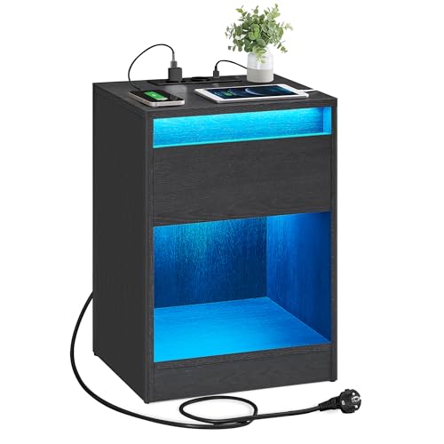 VASAGLE Kailyn Collection - Table de Nuit avec Multiprise, Table d’Appoint avec Lumières LED...