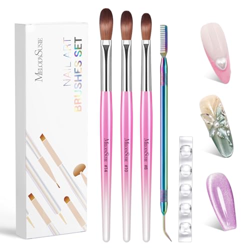 Image of MelodySusie Acrylic Nail Brush Set, Size 8,10,14, Pink Silver Nail Brushes