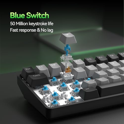 Image of TMKB T68 60% Wireless Mechanical Gaming Keyboard, Tri-Mode BT5.0 /2.4GHz /USB-C with Blue Switch, RGB Backlight, Anti-Ghosting, Compact 68 Keys, Wired /Wireless, Black /Gray