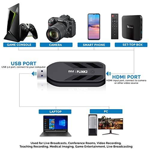 Image of PyleUsa HDMI Capture Card - Camera Link 4K USB3.1 GEN1 HDMI-to-USB Audio-Video Recording via DSLR Camcorder Action Cam, Record Directly to Computer Gaming,Streaming,Conference,Live Broadcast,PLINK 2