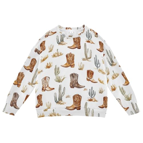 JUNZAN Western Cowboy Boho Cactus Boots Little Kids Hooded Sweatshirt Fleece Kids Pullover Hoodie Party 4T