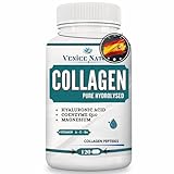 Colageno con Magnesio - Colágeno Hidrolizado y Ácido Hialurónico + Coenzyme Q10 + Vitamina C + Vitamina A + Vitamina B6 - Collagen Venice Nature