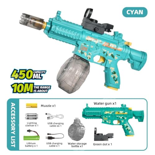 Image of VikriDA M416 Submachine Electric Automatic Water Gun with Sensor Light Silencer & Green Dot Scope | Free Extra Rechargeable Battery | 10m Range, 450CC Capacity | Multicolor