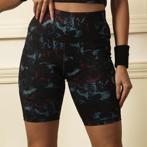 Image of SOIE Women Polyester Blend Sports Shorts High Waist Knee Length with Side Pocket Quick Dry Squat Proof Athleisure Shorts for Workout