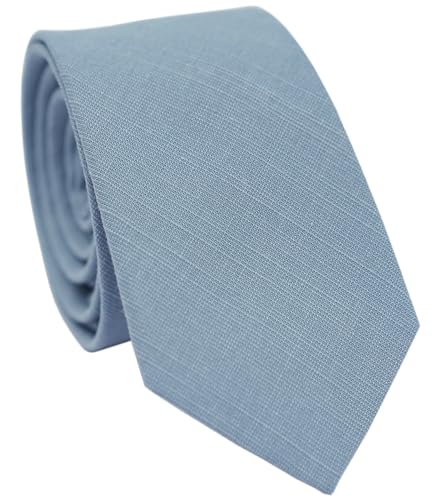 BELLUNO Mens Skinny Ties Cotton Linen Blend 2.5 inch Slim Neckties Dusty Blue Tie