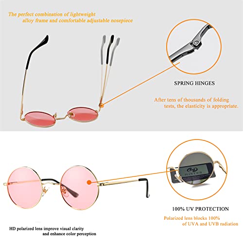HJSTES Polarized Round Sunglasses Womens Men Retro Hippie Glasses Small Circle Sunnies4