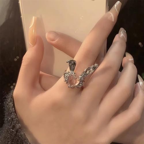 Heart-Shaped Bunny Ring for Women Pink CZ Rabbit Crystal Finger Adjustable Engagement Wedding April Birthstone Cute Rabbits Graduation Promise Ring Comfort Fit Band Fashion Jewelry for Daughters Mom3