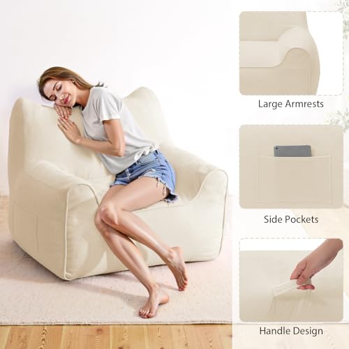 HOMMPA Bean Bag Chair for Adults with Armrests- Cat Shaped Large Comfy Beanbag Lazy Floor Sofa Chair for Living Room Bedroom Dorm Beige - image 4