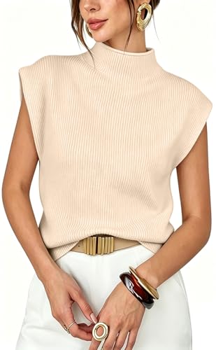 Image of Womens Sleeveless Sweater Vest Mock Neck Tank Tops Casual Cap Sleeve Knit Pullover Summer Clothes