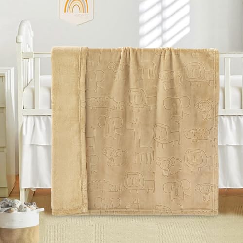 Image of BORITAR 3D Printed Animal Baby Blanket Ultra Soft Fleece Blankets for Boys Girls, Warm and Lightweight Toddler Receiving Blanket for Crib Stroller, 30x40 Inch, Khaki