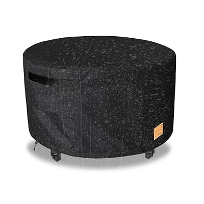 UNARK Fire Pit Cover Round 50 inch,Waterproof 600D Heavy Duty Patio Fire Pit Cover,Outdoor Round Gas Fire Pit/Table Cover,50” Dia X 24”H,Black