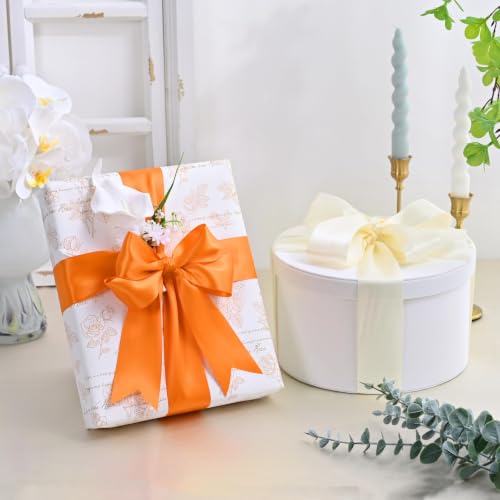 Image of Double Face Autumn Orange Satin Ribbon 2 inch X 25 Yards Polyester Autumn Orange Ribbon for Gift Wrapping Very Suitable for Weddings Party Hair Bow Invitation Decorations and More