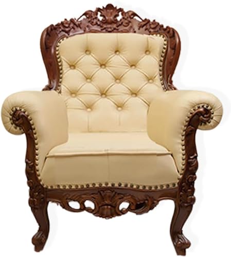 Image of Wooden 5 Seater Sofa Set, Solid Teak Wood Sofa | 3+1+1 with Polish Finish | Traditional Design Furniture for Living Room, Home, Hall, Bedroom Seating