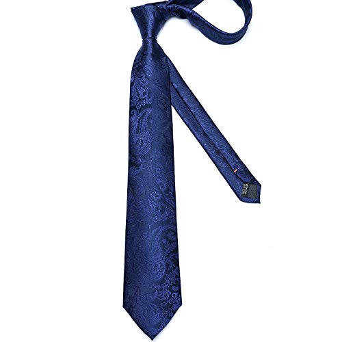 Image of DiBanGu Paisley Ties for Men Silk Necktie and Pocket Square Cufflinks Tie Clip Set Woven Classic Mens Tie for Wedding Party