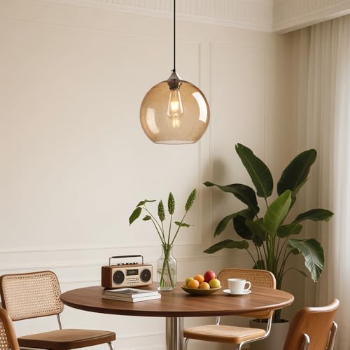 Image of Light Brown Glass Pendant Lights Kitchen Island Globe Pendant Light Fixtures Modern Pendant Lighting for Bedroom Living Dining Room Light Fixture (9.84 in, 2 Pack)