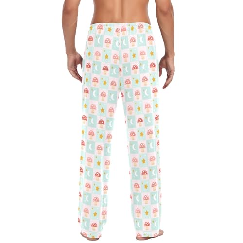 Mens Cotton Pajama Pants Sleep Lounge Pj Bottoms Sleepwear with Pockets Drawstring S Mushroom Moon Star3