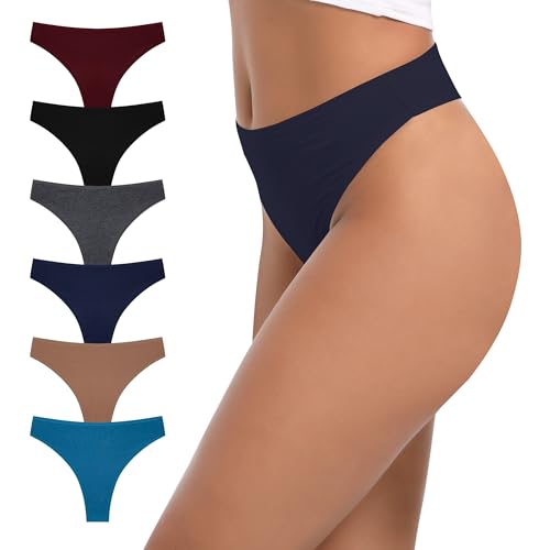 Image of High Waisted Cotton Thongs Underwear For Women Breathable Sport Athletics Panties High Rise Plus Size Multipack
