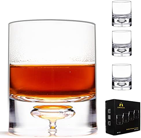 LEMONSODA Crystal Bubble Base Whiskey Glass Tumbler - Set of 4 - Thick Weighted Bottom - Unique Design - Great for Scotch Whiskey, Old Fashion, Manhattan, Bourbon & Cocktails - Thumbnail 5