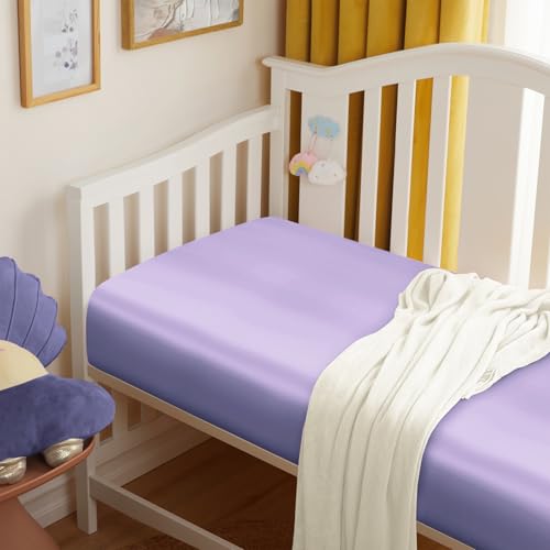 Image of Entisn 28x52 Satin Fitted Crib Sheet 2 Pack, Light Purple