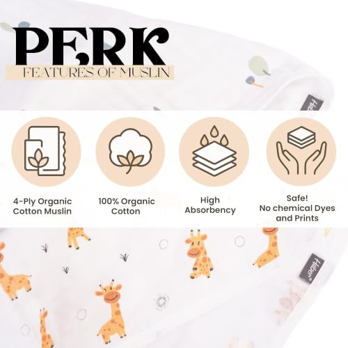 Image of HABER Organic Cotton Muslin Baby Bath Towel 80x100 Pack of 2|Gentle Towel for Infants & Toddlers - Forest and Giraffe