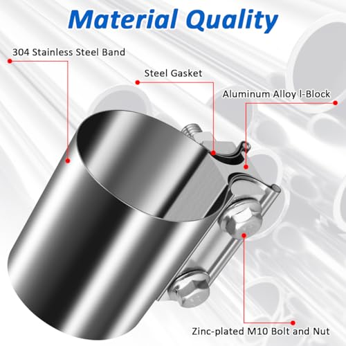 SAQXK 2 1/2\" 2.5in Butt Joint Band Exhaust Clamp for Pipes Exhaust Tips, Mufflers, Catback Systems, Racing Exhaust, Exhaust Clamp Butt Joint 304 Stainless Steel