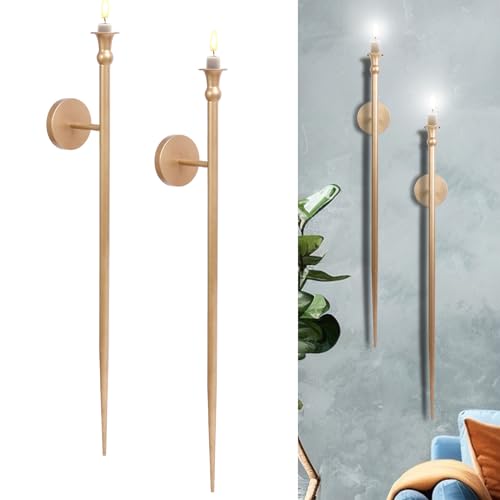 Candle Sconces Long Wall Candle Holder - 33" H Set of 2 Gold Long Wall Candle Sconce Retro Chic Wall Sconces Candle Holder Decoration for Dining Room, Living Room, Office, Bathroom by OOOMART.COM - Used condition - US$34.19