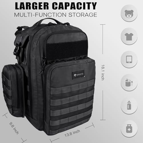 Dad Diaper Bag, Mens Diaper Bag Backpack with Diaper Changing Mat, Military Diaper Backpack with Molle Webbing, Waterproof Pouch, Baby Wipes pocket, Insulated Bottle Pockets- Tropical Black