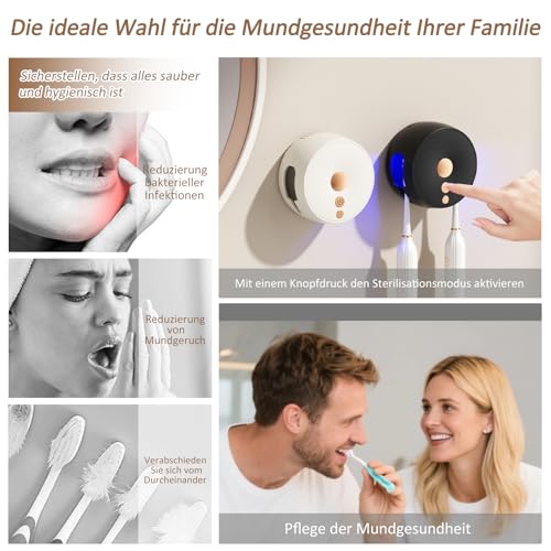 Stérilisateur brosse à dents électrique mural noir avec support de séchage 2 places - 5