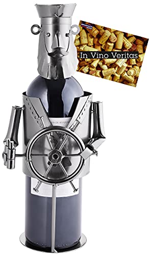 BRUBAKER Weinflaschenhalter Flaschenständer Kapitän Deko-Objekt Metall mit Grußkarte für Weingeschenk